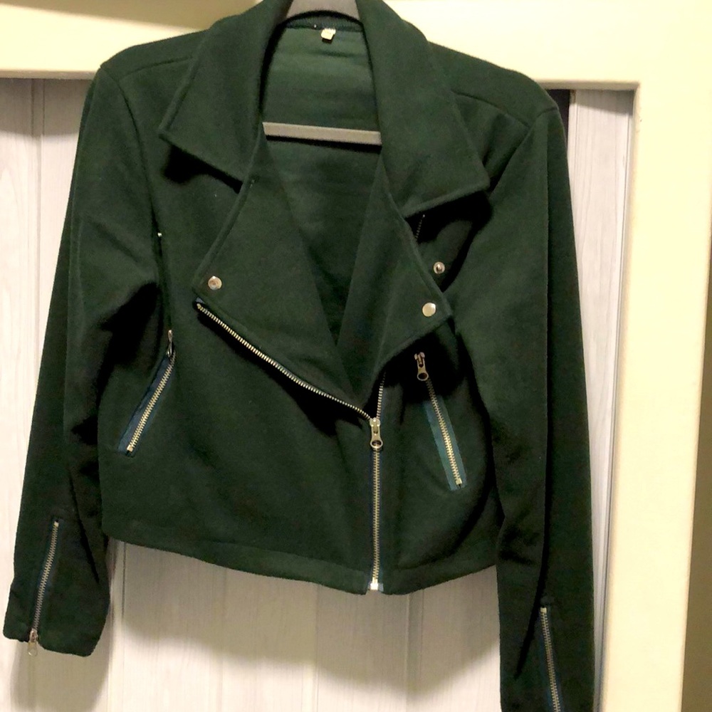 Dark Green zip-up crop jacket